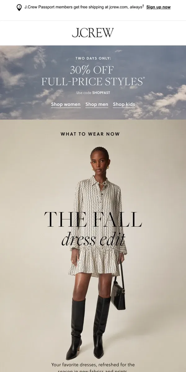 Email from J.Crew. Your favorite summer dresses, refreshed for fall