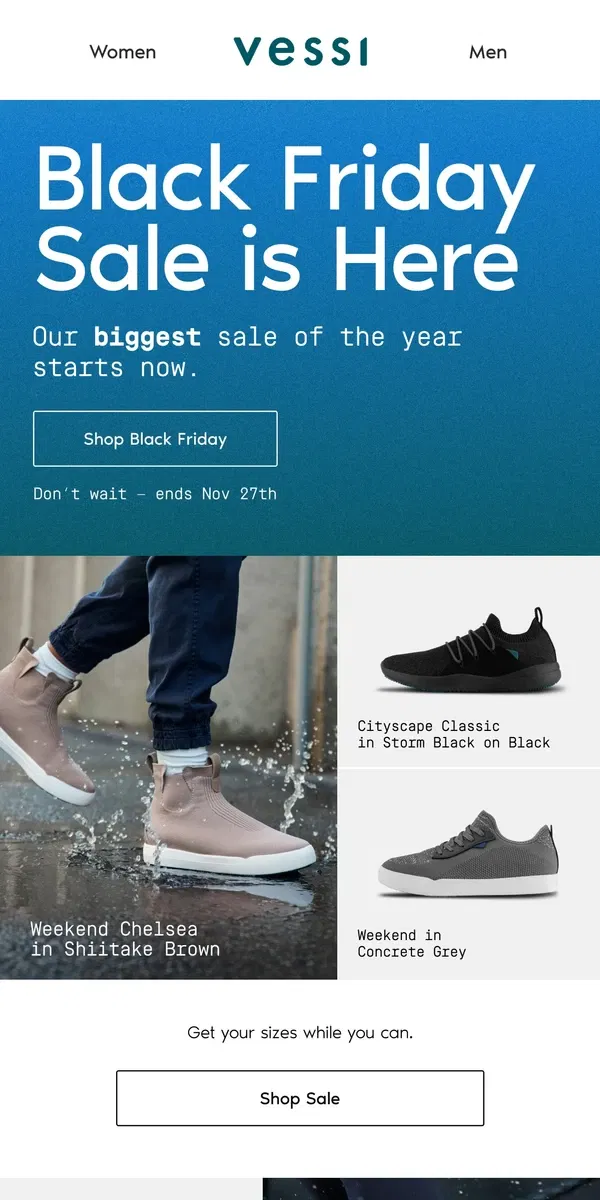 Email from Vessi. Black Friday Starts NOW