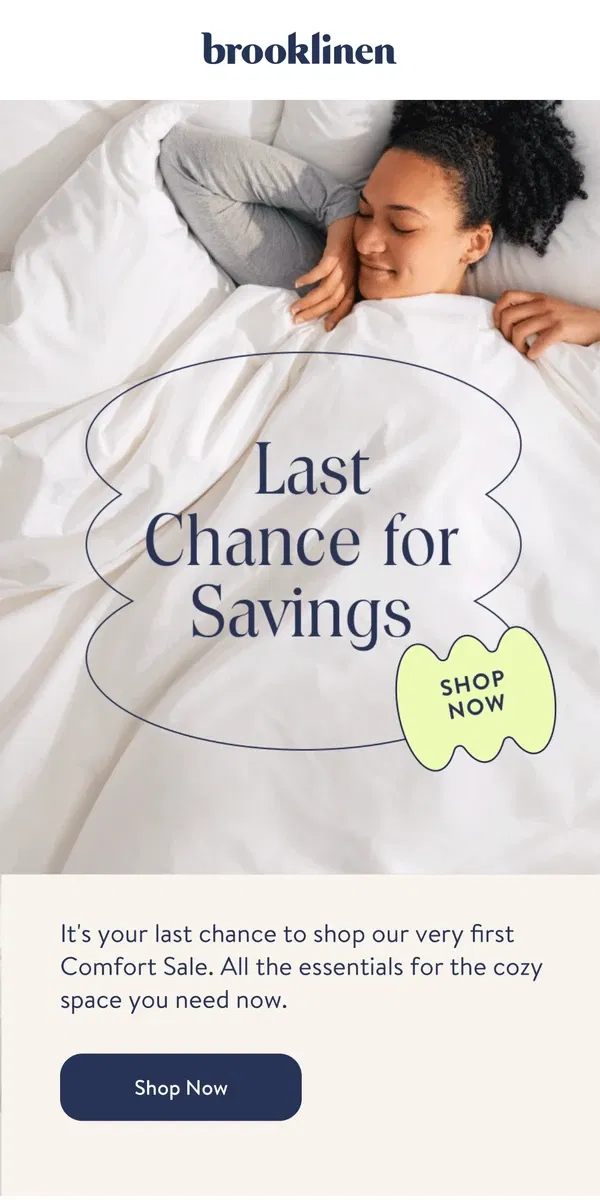 Email from Brooklinen. Once A Year Savings