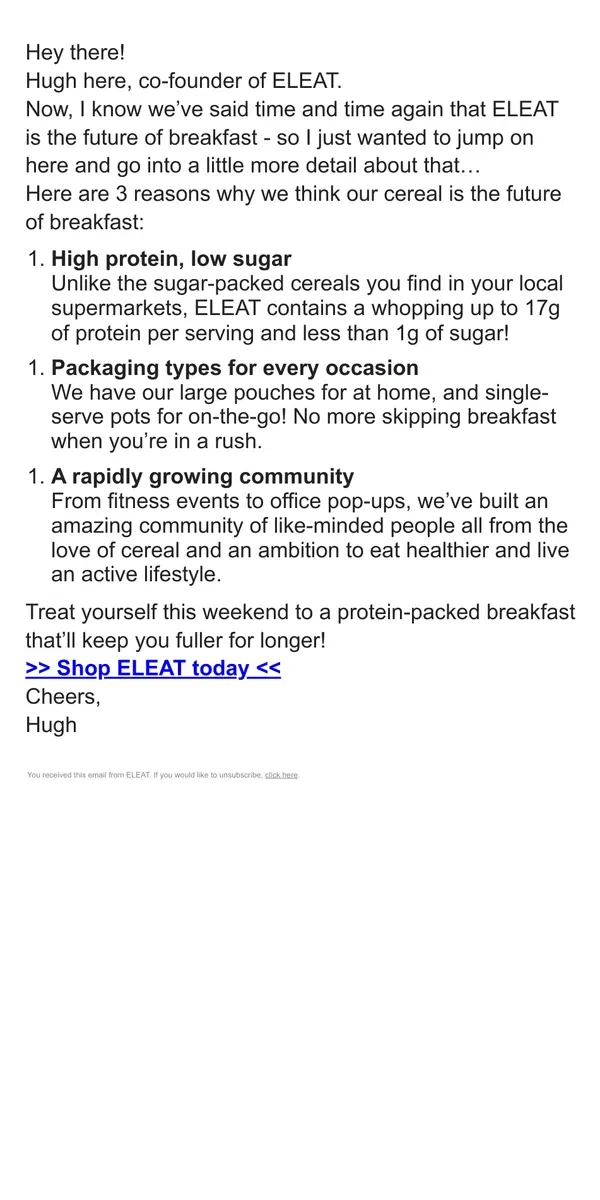 Email from ELEAT. 3 reasons to try ELEAT 🥣