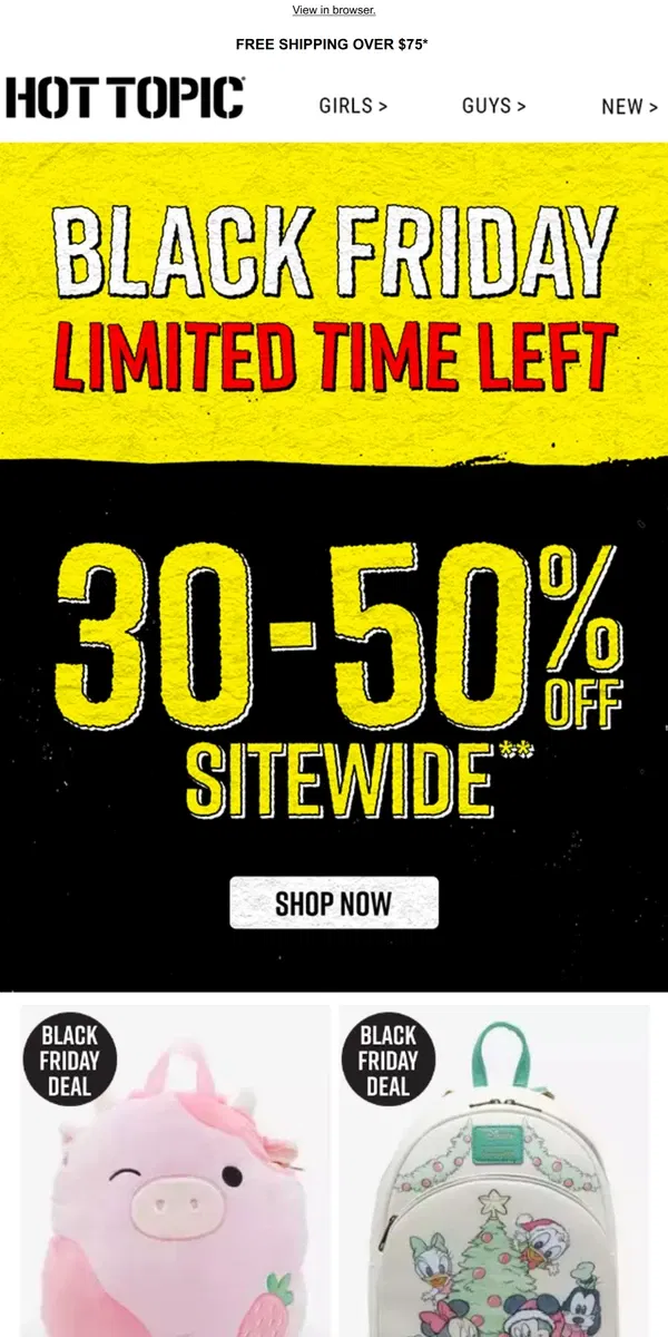 Email from Hot Topic. Shop 30%-50% OFF sitewide, BOGO $10 hoodies & sweaters 🛒