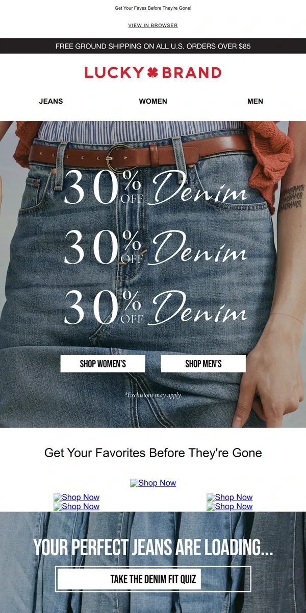 Email from Lucky Brand. Your Dream Denim, Now 30% Off