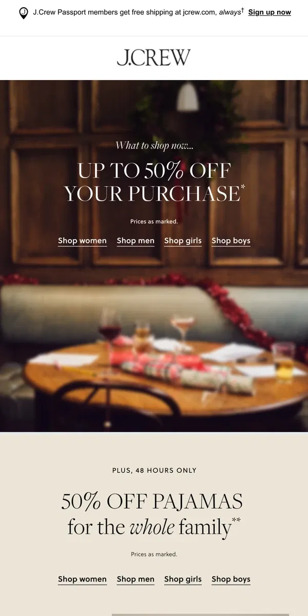 Email from J.Crew. Up to 50% off your purchase