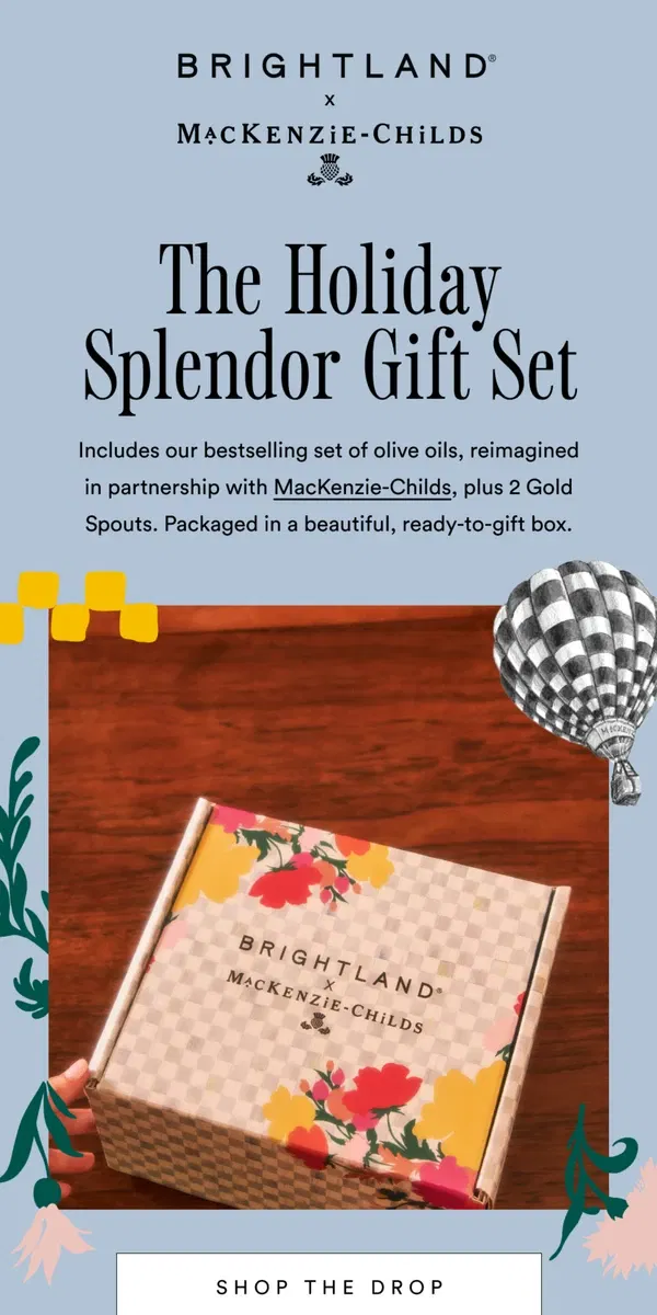 Email from Brightland. Introducing The Holiday Splendor Gift Set