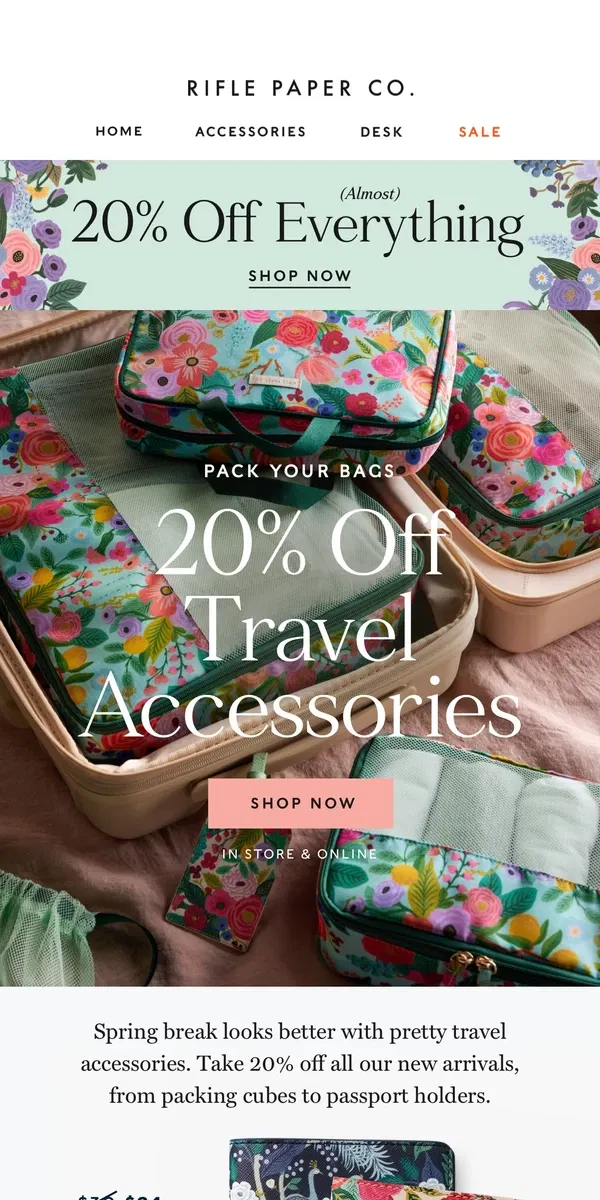 Email from Rifle Paper Co.. 20% Off Our New Travel Accessories