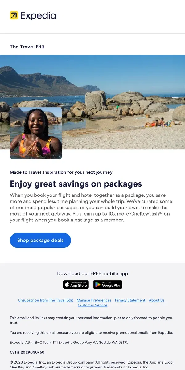 Email from Expedia. Made to Travel: Great deals on popular package trips