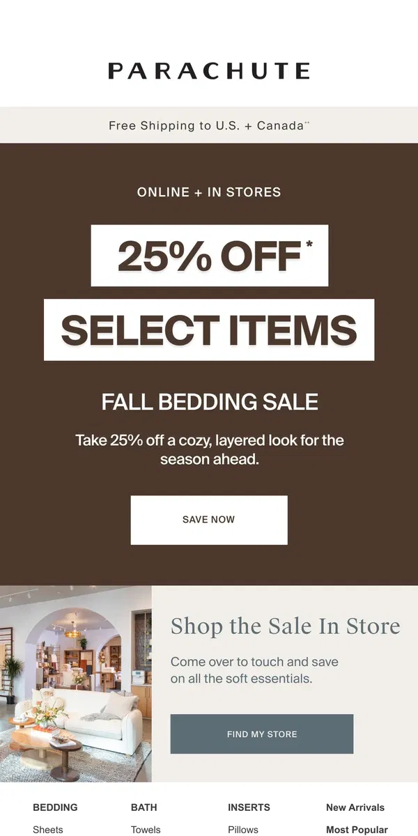 Email from Parachute Home. 25% Off Fall Bedding Starts Now 🍂