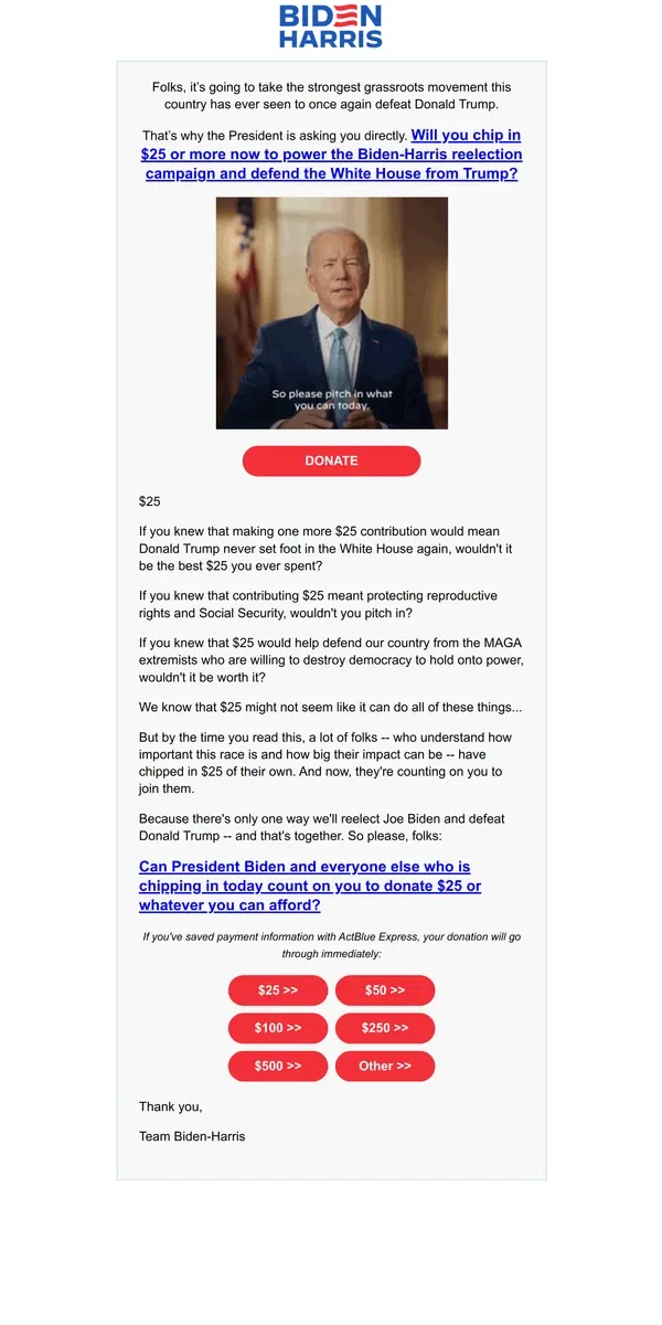 Email from Kamala Harris. The President is asking you directly >>>