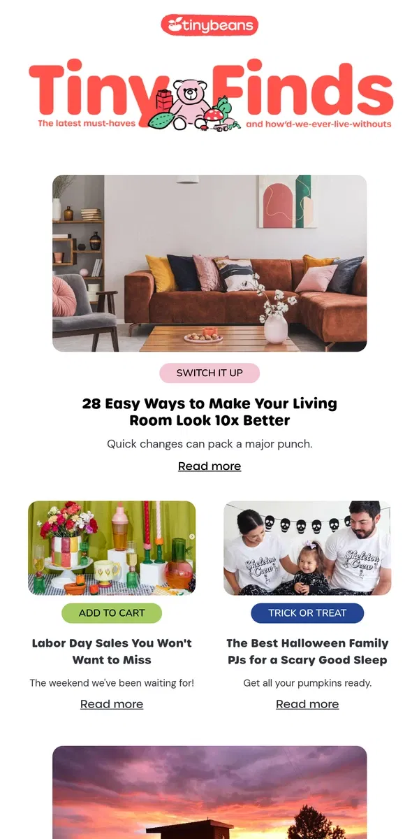 Email from Tinybeans. 28 Easy Ways to Make Your Living Room Look 10x Better