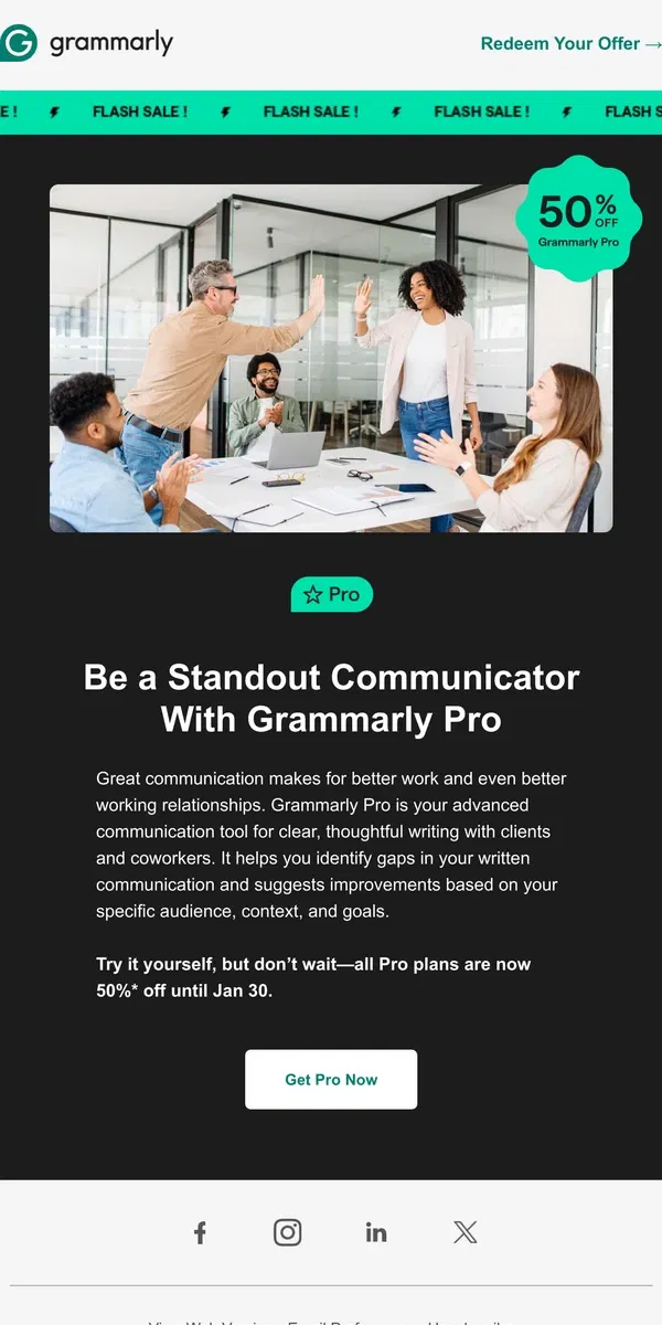 Email from Grammarly. ⚡Flash sale: 50% off Grammarly Pro⚡