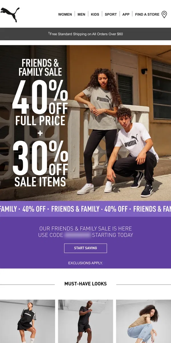 Email from Puma. Friends & Family Sale Starts Now