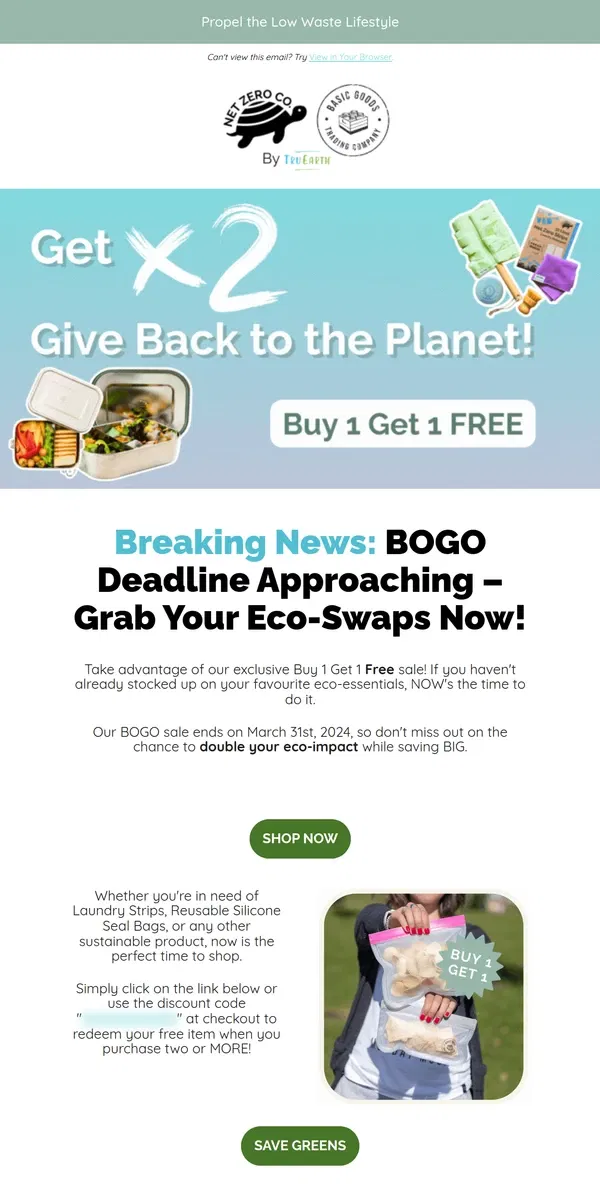 Email from Net Zero Co.. 🌿 Double Your Impact: Buy 1 Get 1 Free