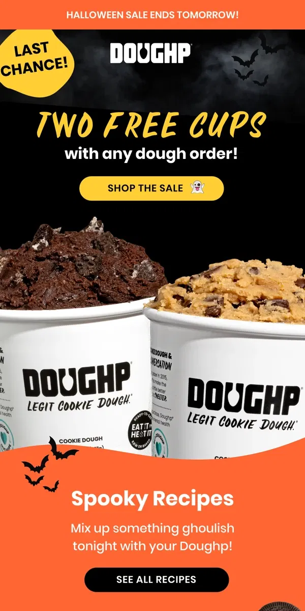 Email from Doughp. Spooky recipes + FREE COOKIE DOUGH🦇