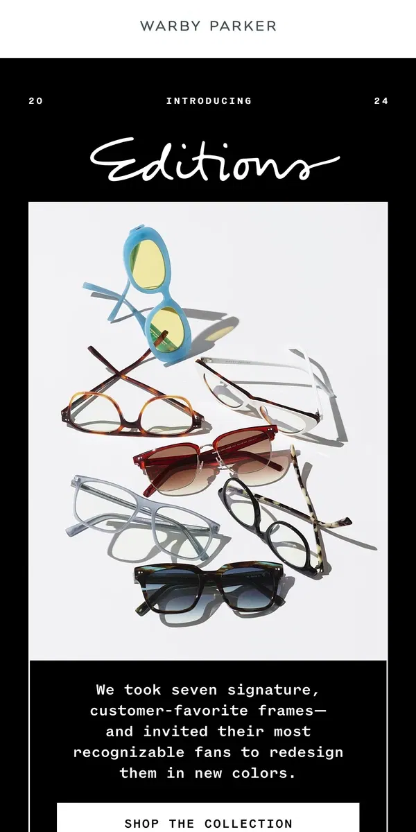 Email from Warby Parker. Introducing Warby Parker Editions