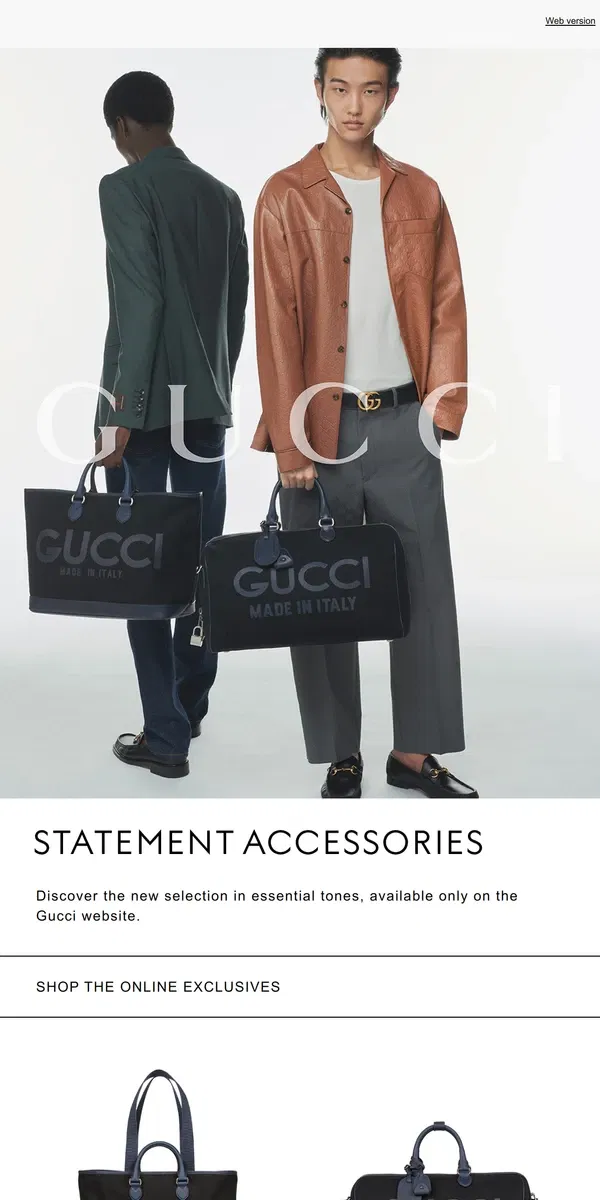 Email from GUCCI. Casual in Black: Online Exclusives