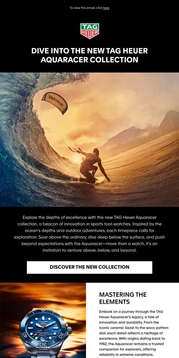 Email from TAG Heuer. The new TAG Heuer Aquaracer collection