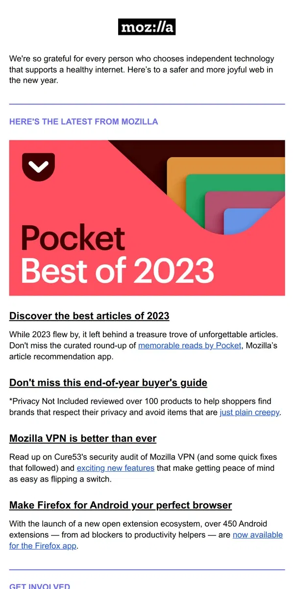 Email from Mozilla. What we're taking away from 2023