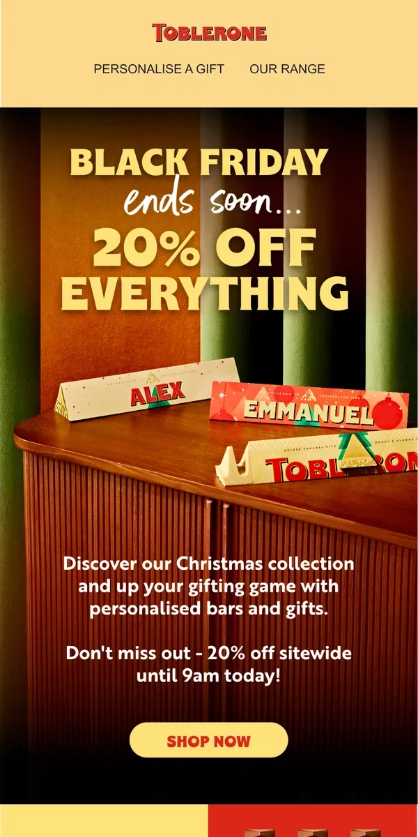 Email from Toblerone. Last chance: get 20% off