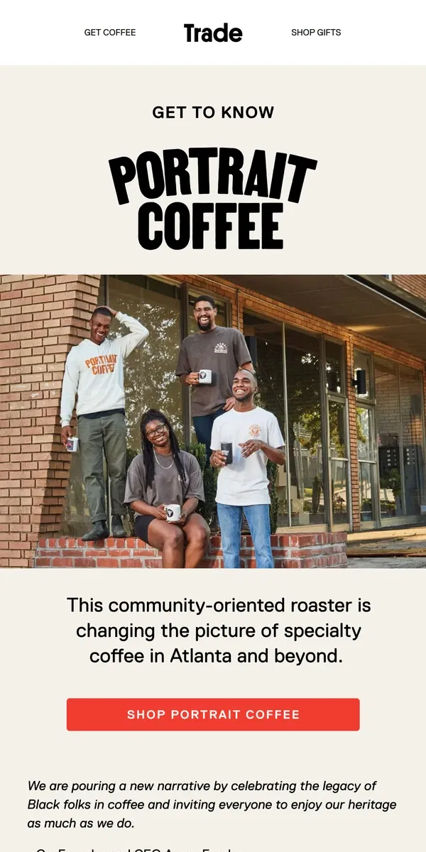 Email from Trade Coffee. From Atlanta With Love 🧡