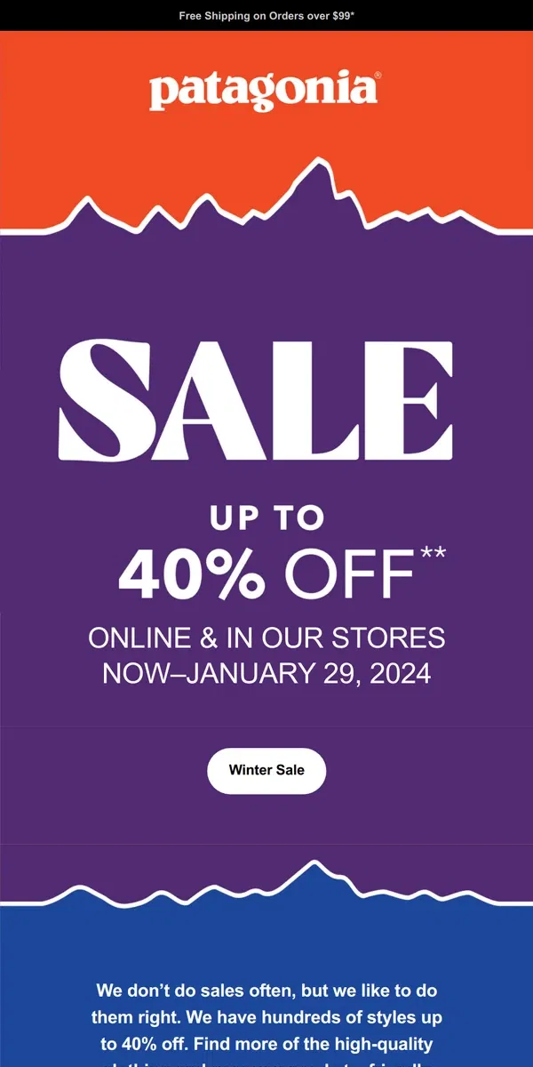 Email from Patagonia. Winter sale: Hundreds of styles up to 40% off