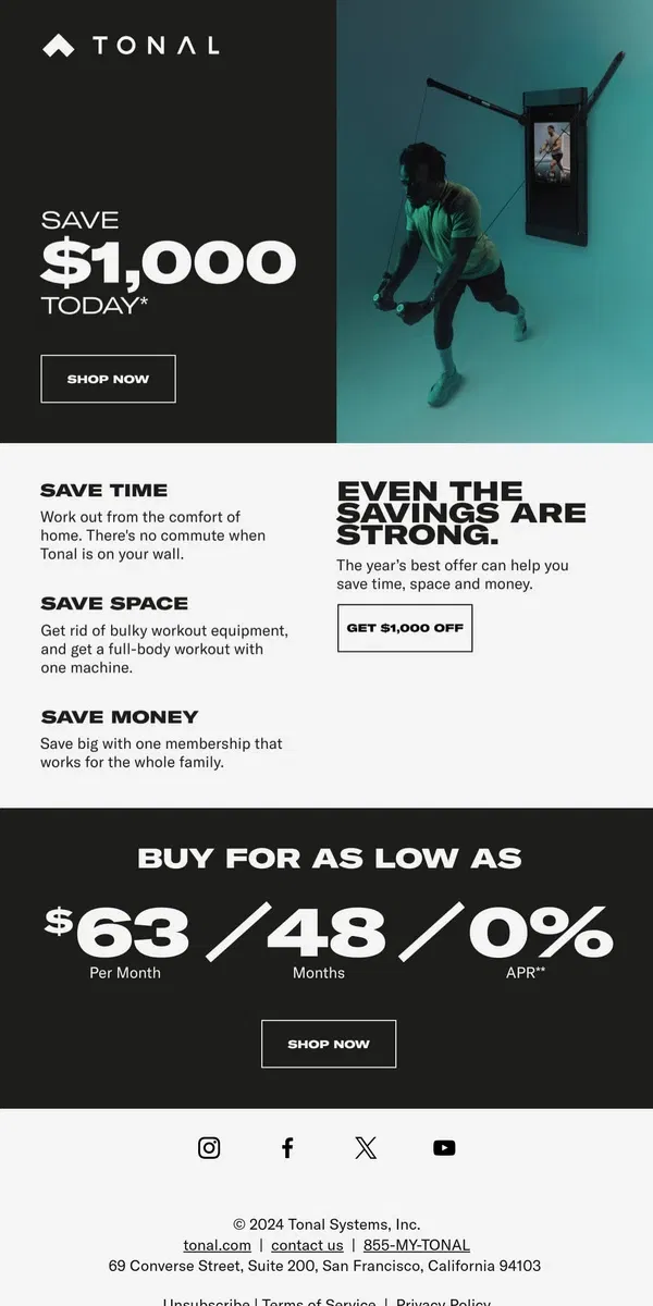 Email from Tonal. Get Tonal for $1000 Off