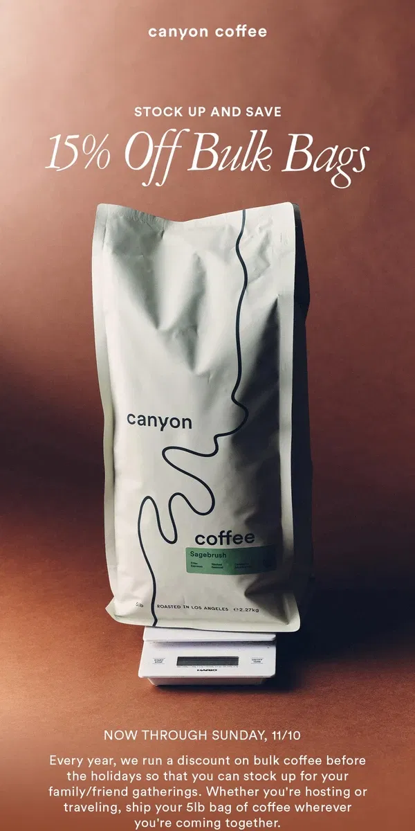 Email from Canyon Coffee. Buy Bulk & Save