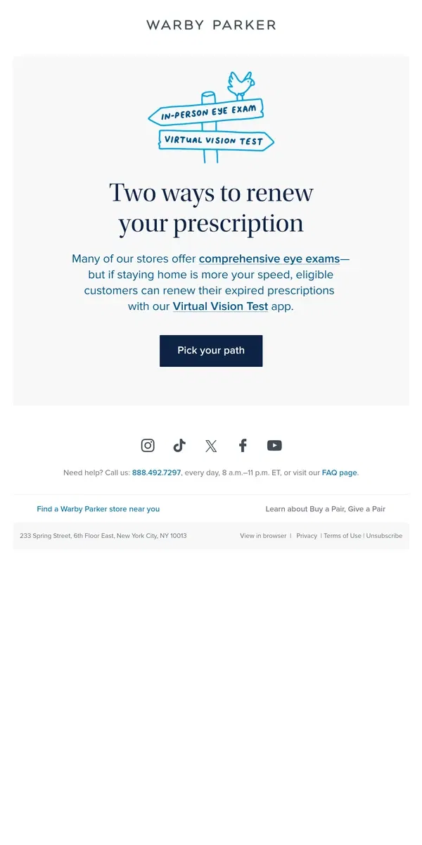 Email from Warby Parker. Need a quick Rx?