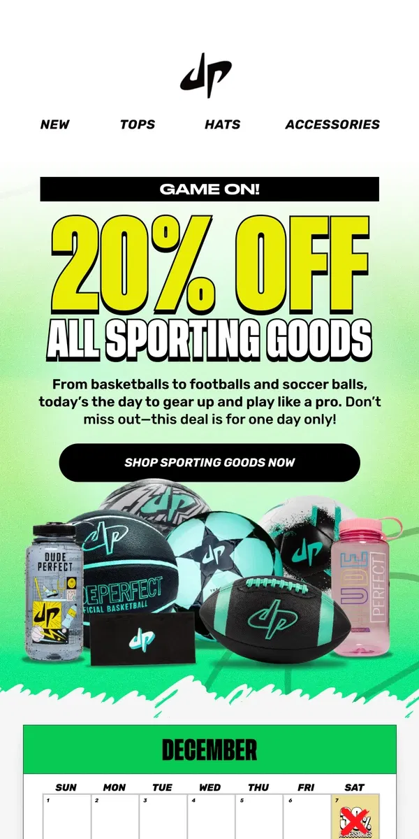 Email from Dude Perfect. 20% Off on Sporting Goods