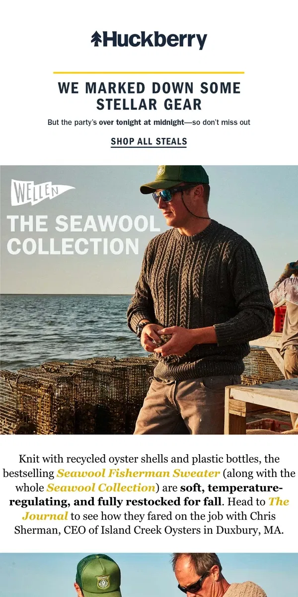 Email from Huckberry. From Shuck to Sweater