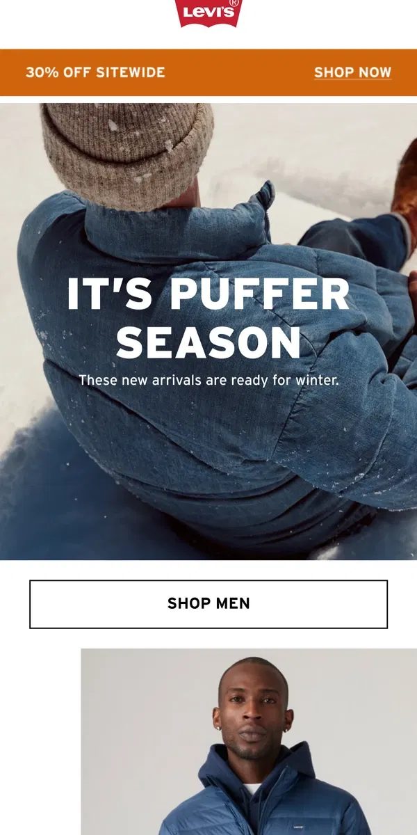 Email from Levi's. Puffers everywhere