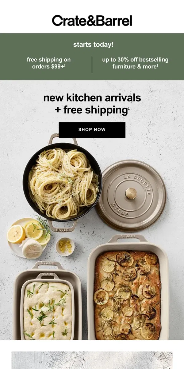 Email from Crate & Barrel. New kitchen drop! These would look SO good on your countertop →