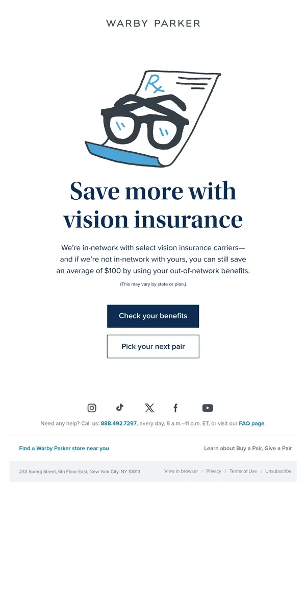 Email from Warby Parker. Yep—we accept vision insurance