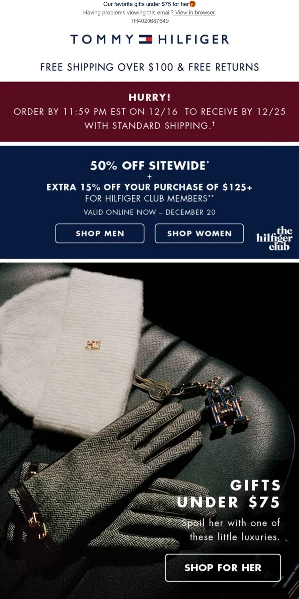 Email from Tommy Hilfiger. The more, the merrier: 50% off sitewide + 15% off $125+