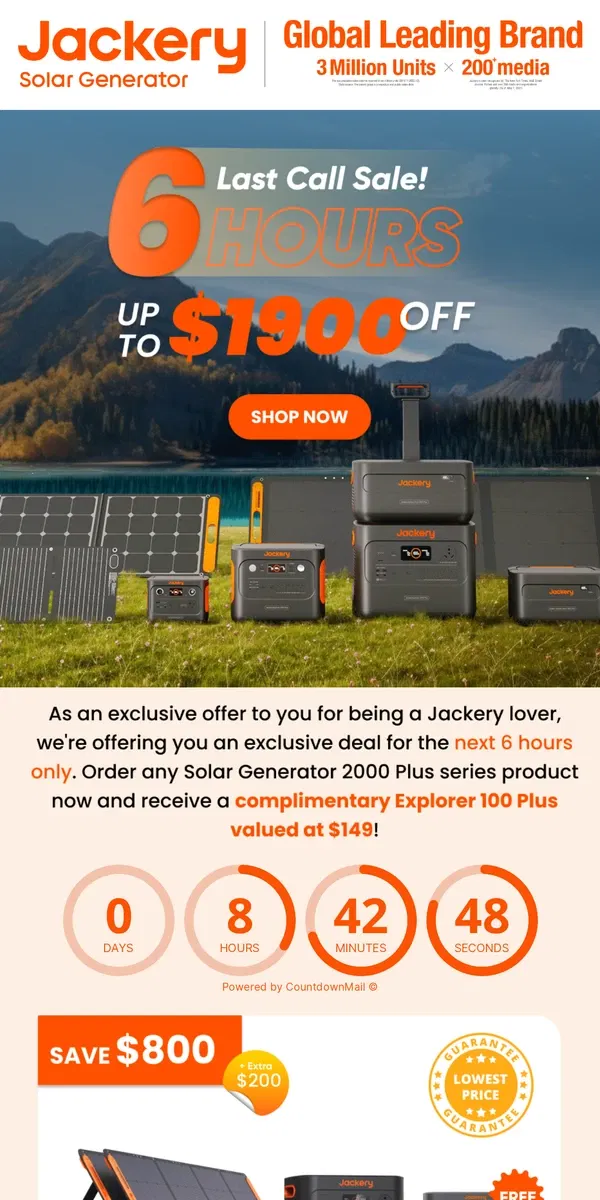 Email from Jackery. 😱Only 6 hours left!! Up to 40% off Solar Generators