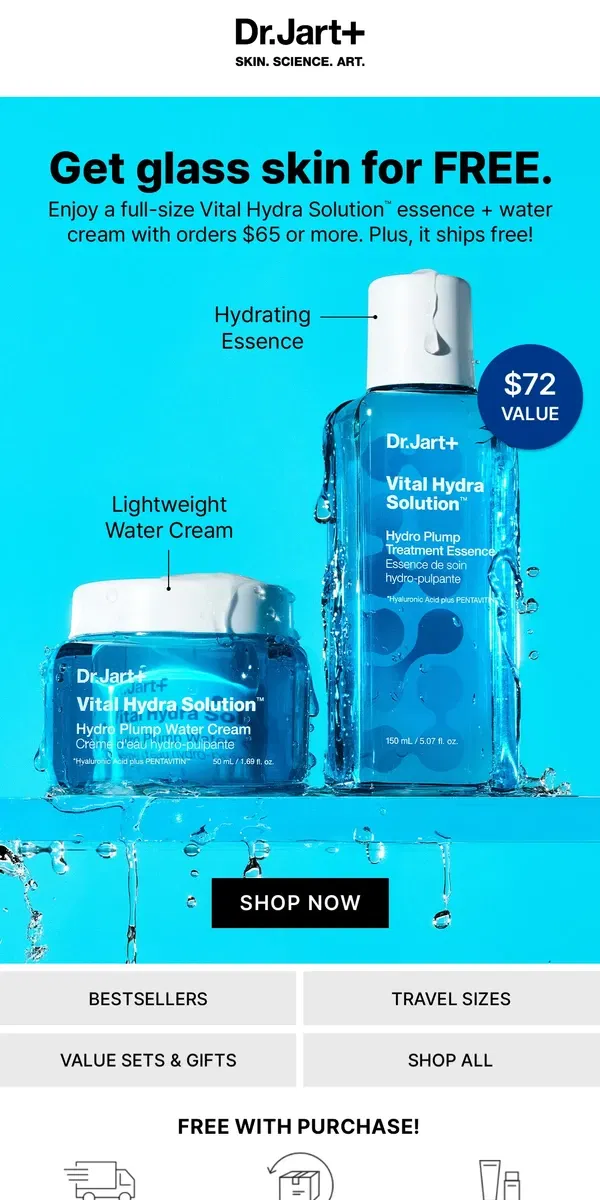 Email from Dr. Jart+. Don't Miss Out! FREE Full-Size Glass Skin Routine