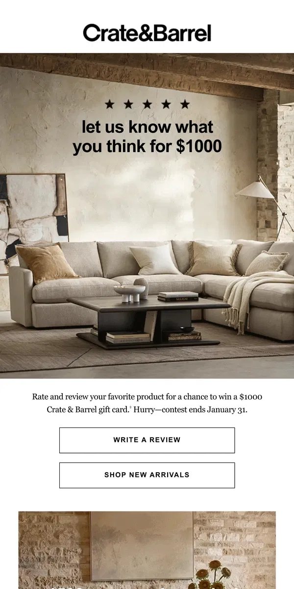 Email from Crate & Barrel. So… Want a $1000 gift card?