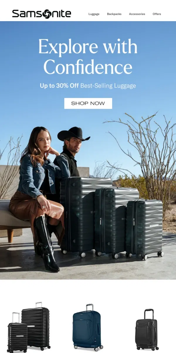 Email from Samsonite. Up to 30% Off Luggage That Goes the Distance