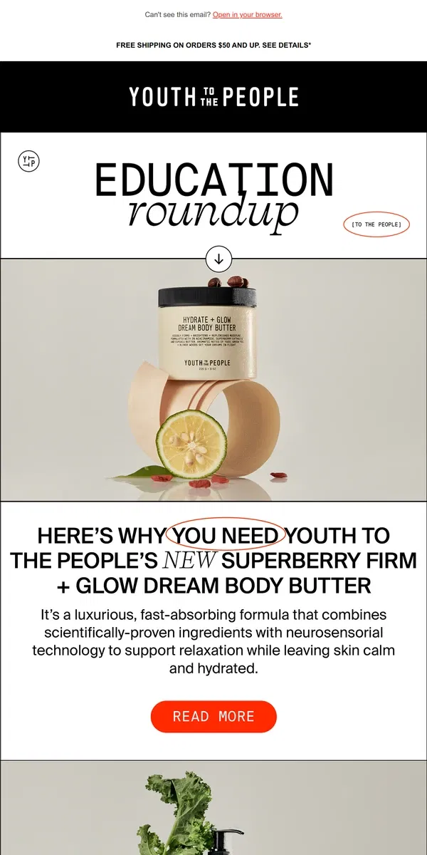 Email from Youth To The People. Discover Your New Body Care Essentials!