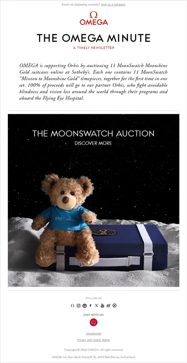 Email from OMEGA. 11 MoonSwatch Moonshine Gold Suitcases To Be Auctioned