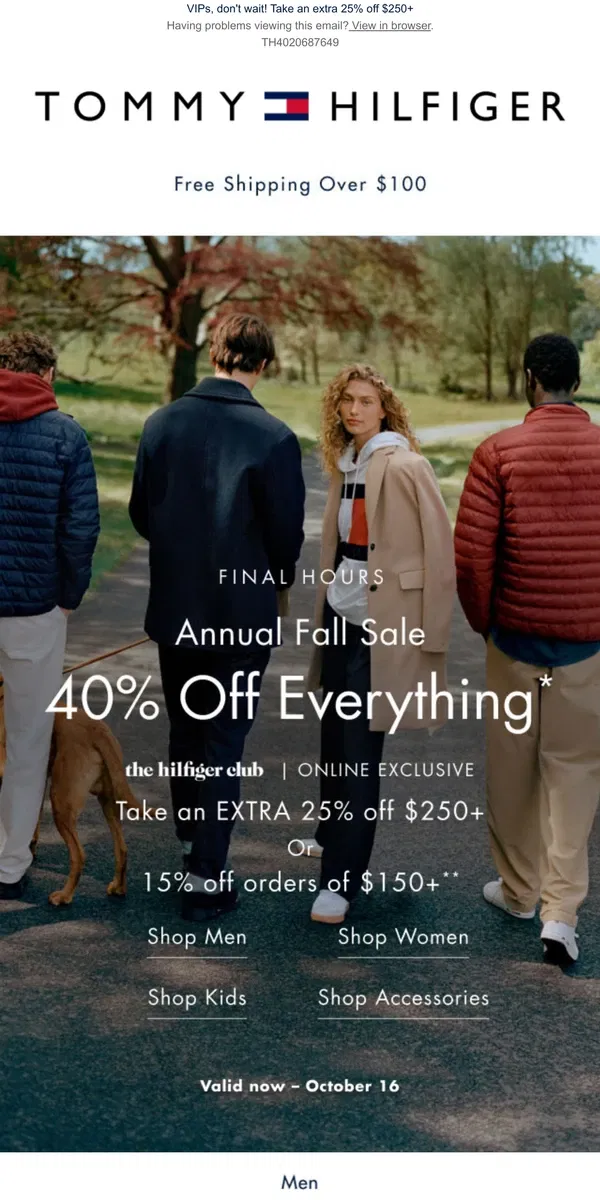 Email from Tommy Hilfiger. FINAL HOURS ⏳ 40% off EVERYTHING