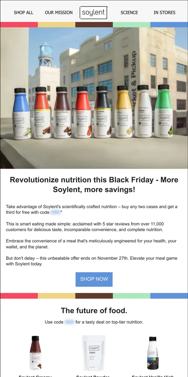 Email from Soylent. Soylent Black Friday is ON!