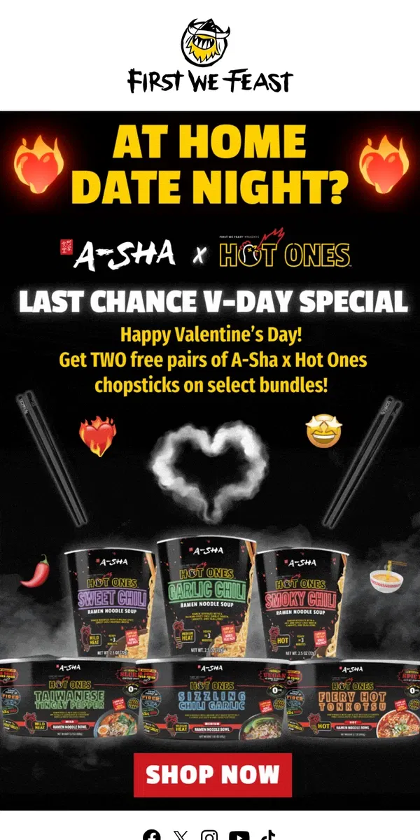 Email from First We Feast. FREE Chopsticks with Hot Ones Ramen 🍜😍