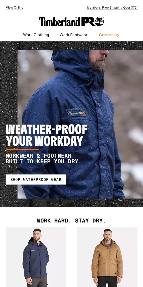 Email from Timberland. Wet Weather - Conquered.