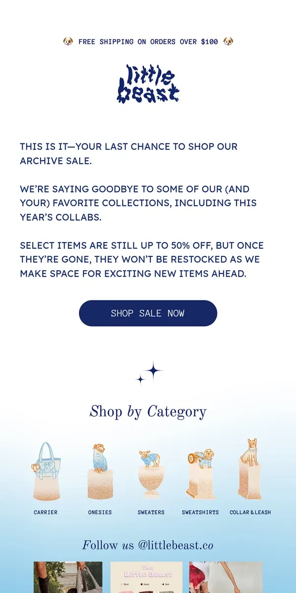 Email from Little Beast. Final Hours to Shop the Archive Sale