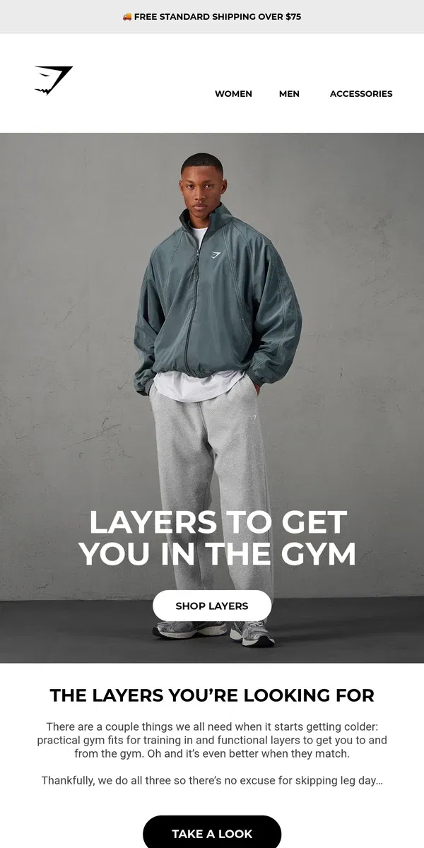 Email from Gymshark. Lifting in the cold? Got it covered