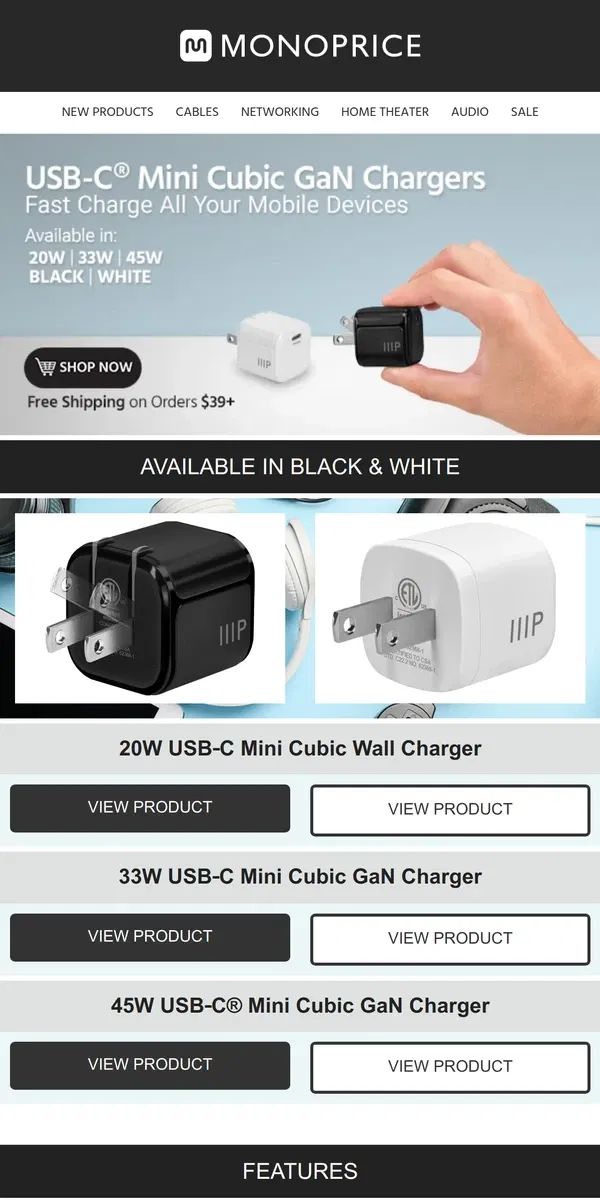 Email from Monoprice. Mini Yet Mighty | NEW Cubic GaN Chargers 🔋⚡🔌