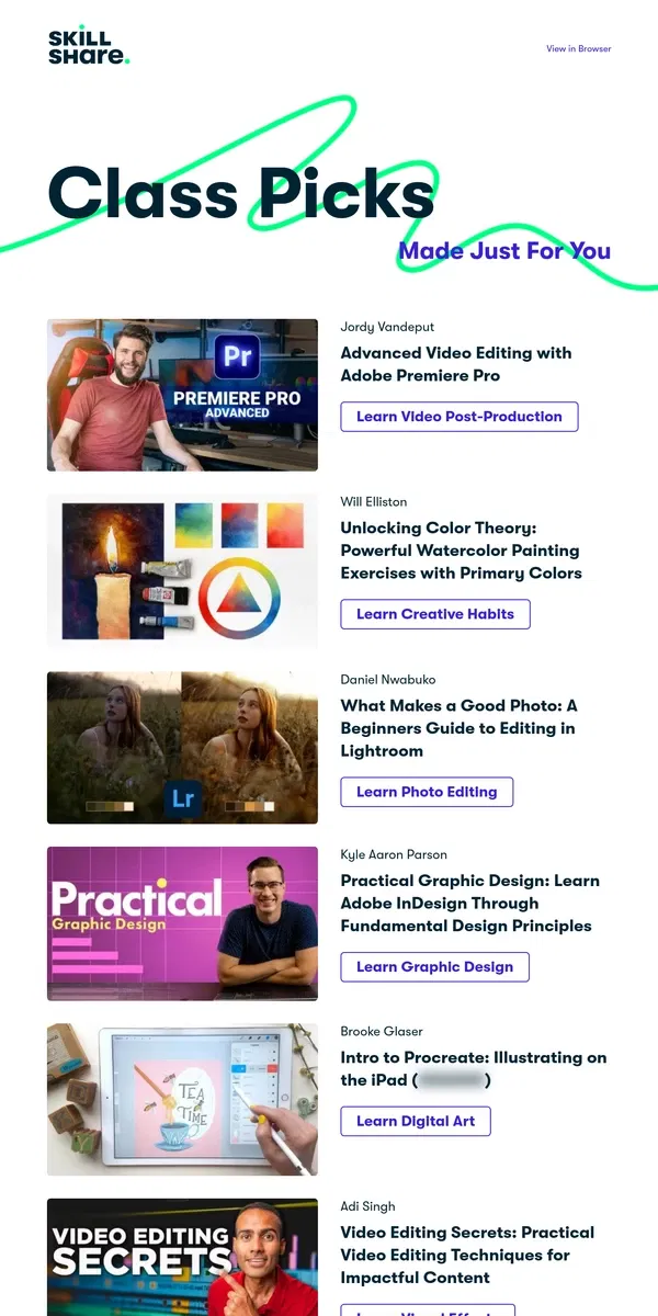 Email from Skillshare. Your Recommended Classes