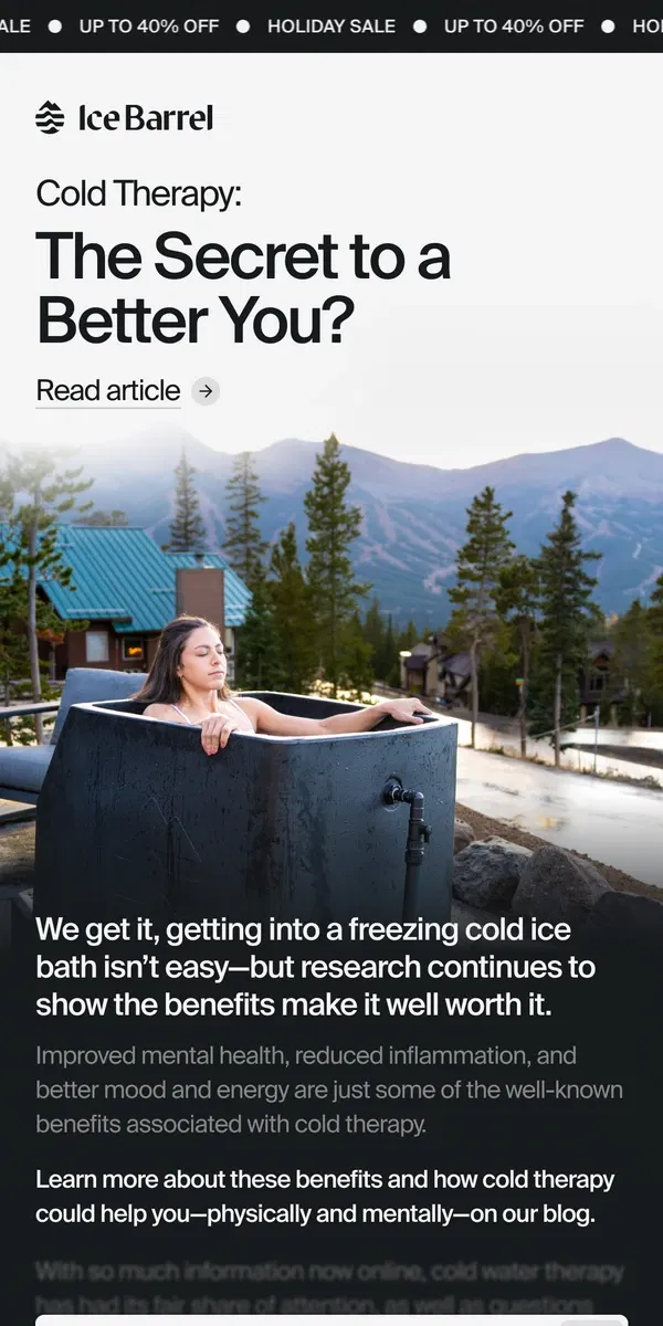 Email from Ice Barrel. Cold therapy is hard.