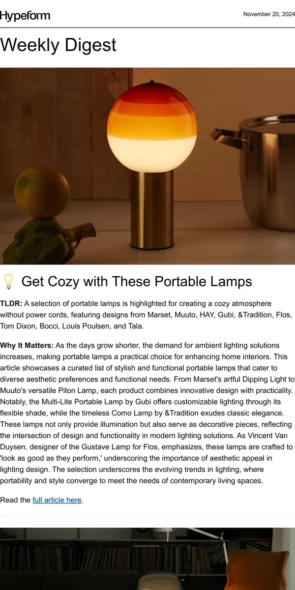 Email from Hypebeast. Check Out Our Favorite Portable Lamps 🙌🏻