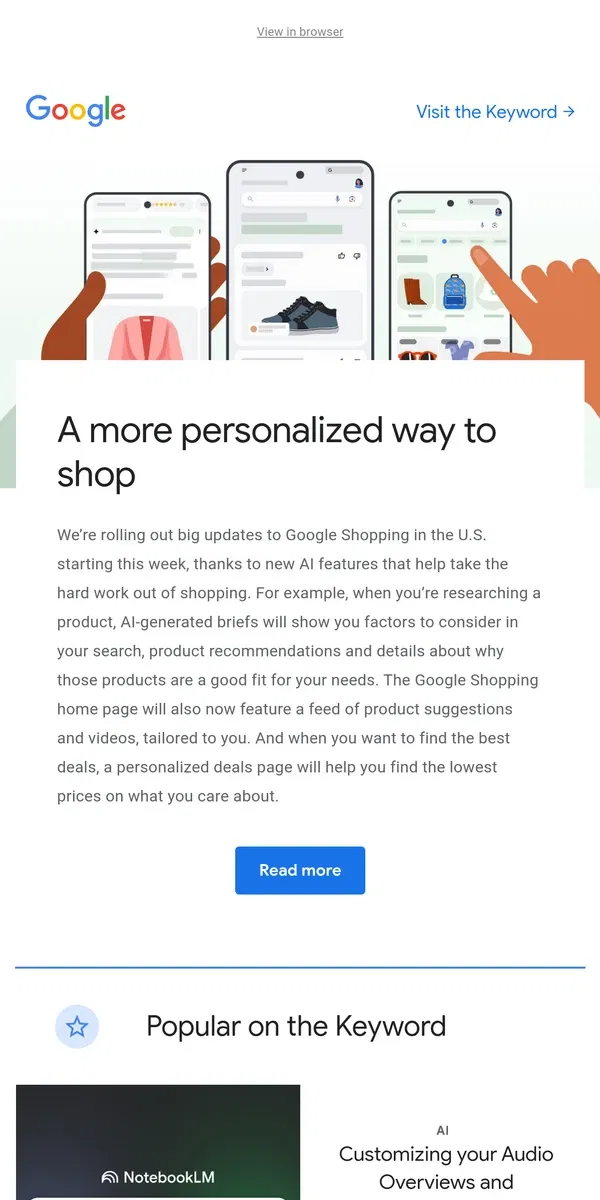 Email from Google. The new Google Shopping 🛍️